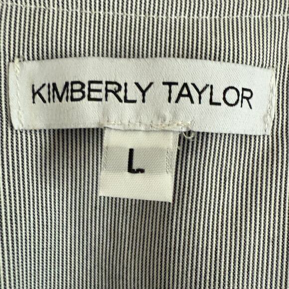 KIMBERLY TAYLOR | Black and White Stripe Tie Front Cropped Long Sleeve Top Large - Picture 2 of 6